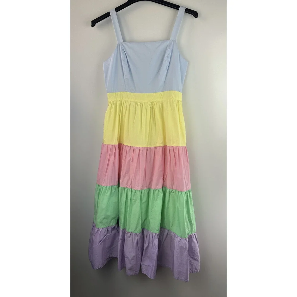 English Factory Pastel Color Block Tiered Midi Dress Sleeveless Size Medium - Picture 16 of 16